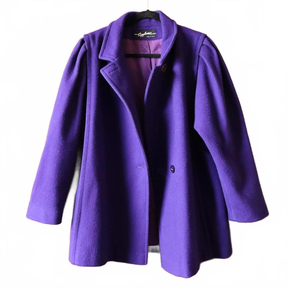 RARE Vintage NWOT Women's Applause Pleated‎ Wool Coat Purple